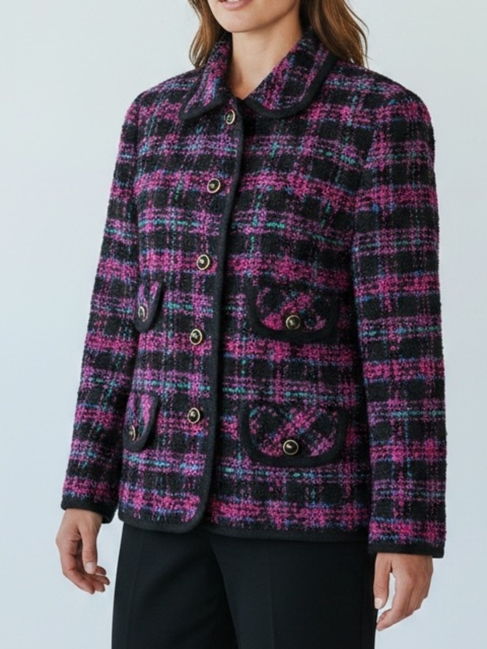 The Very Thing Purple Black Tweed Preppy Old Money Blazer Jacket Womens 12